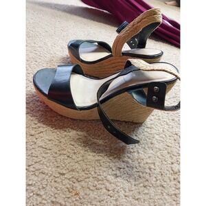 Torrid Wedge Sandals Women's 10W Wicker Look Black Faux Leather